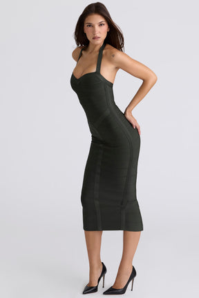 The Supermodel emerald halter neck bandage midi dress