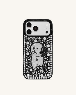 Pearl Artificial Crystal Puppy Phone Case - Black