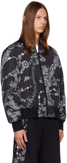 Black Chain Couture Reversible Bomber Jacket