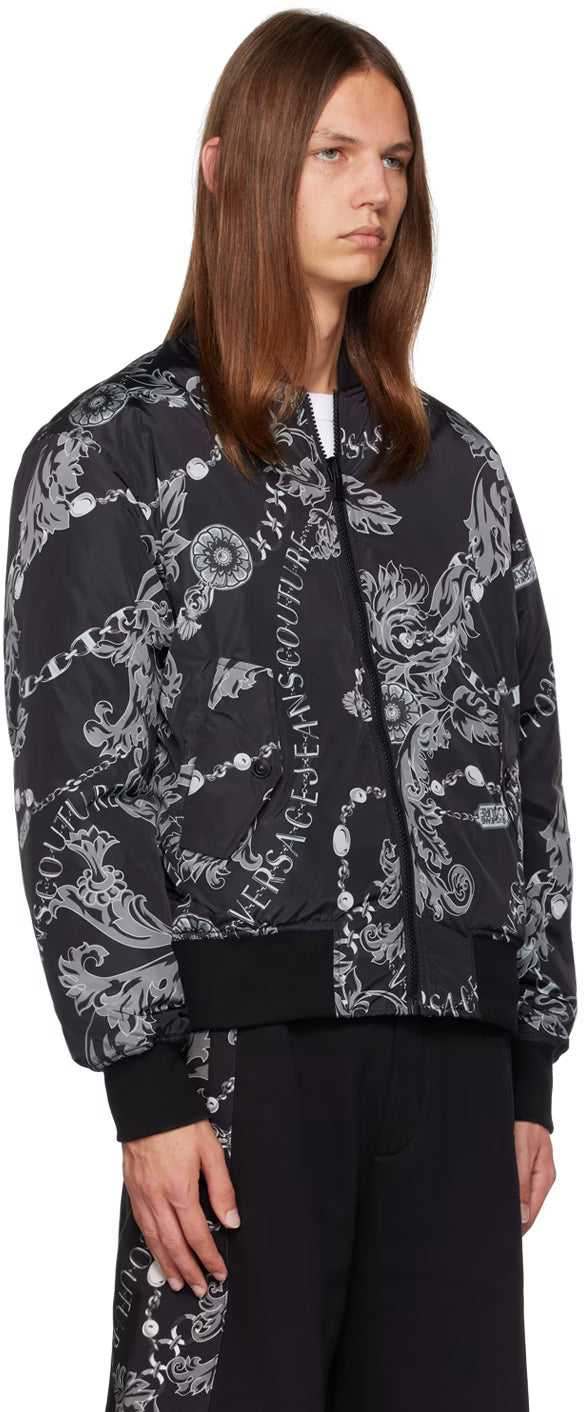 Black Chain Couture Reversible Bomber Jacket