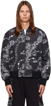 Black Chain Couture Reversible Bomber Jacket