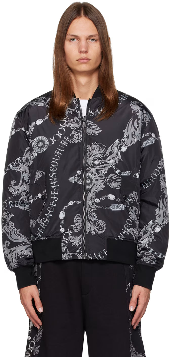 Black Chain Couture Reversible Bomber Jacket