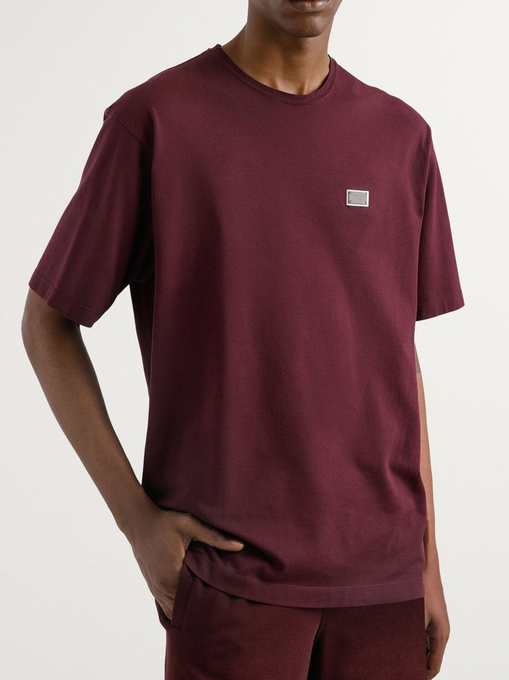 Dolce & Gabbana Plaque Logo T-Shirt in Burgundy