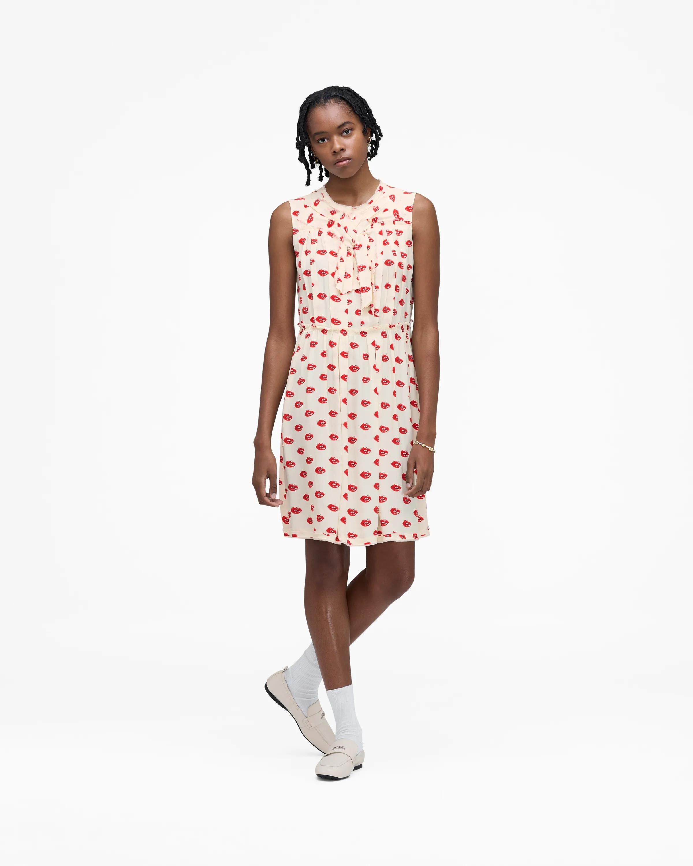 Lips Pleated Midi Dress