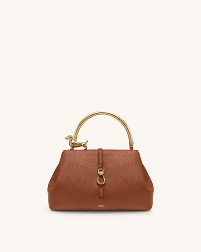 Bruna Dachshund Metal Handle Top Handle Bag - Burgundy