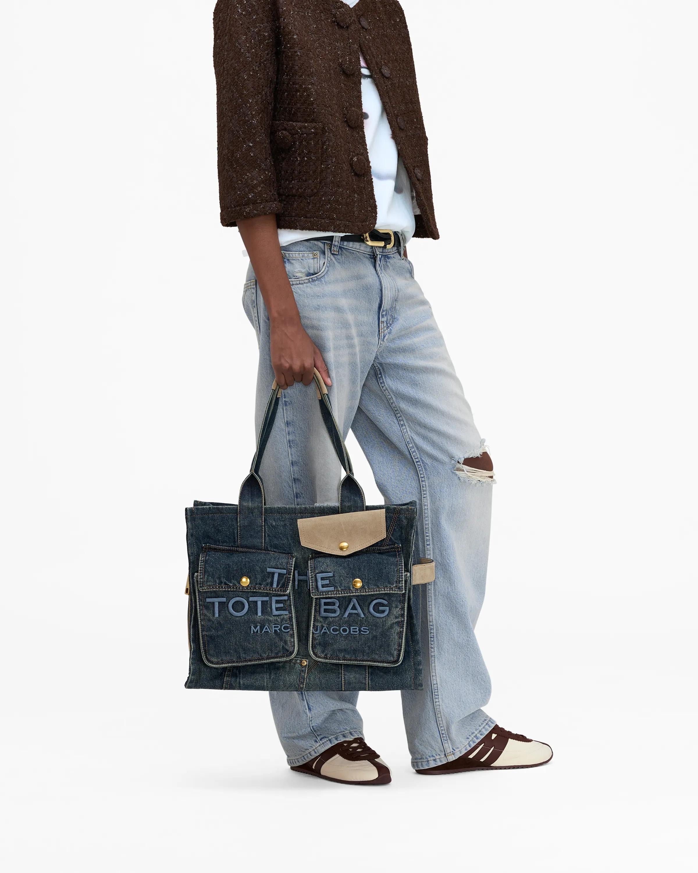 The Denim Suede Large Cargo Tote Bag