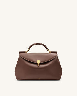 Audrey Flap Lock Top Handle Bag - Brown