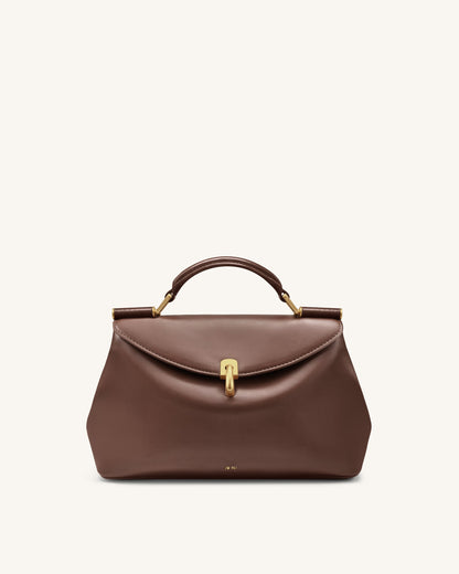 Audrey Flap Lock Top Handle Bag - Brown