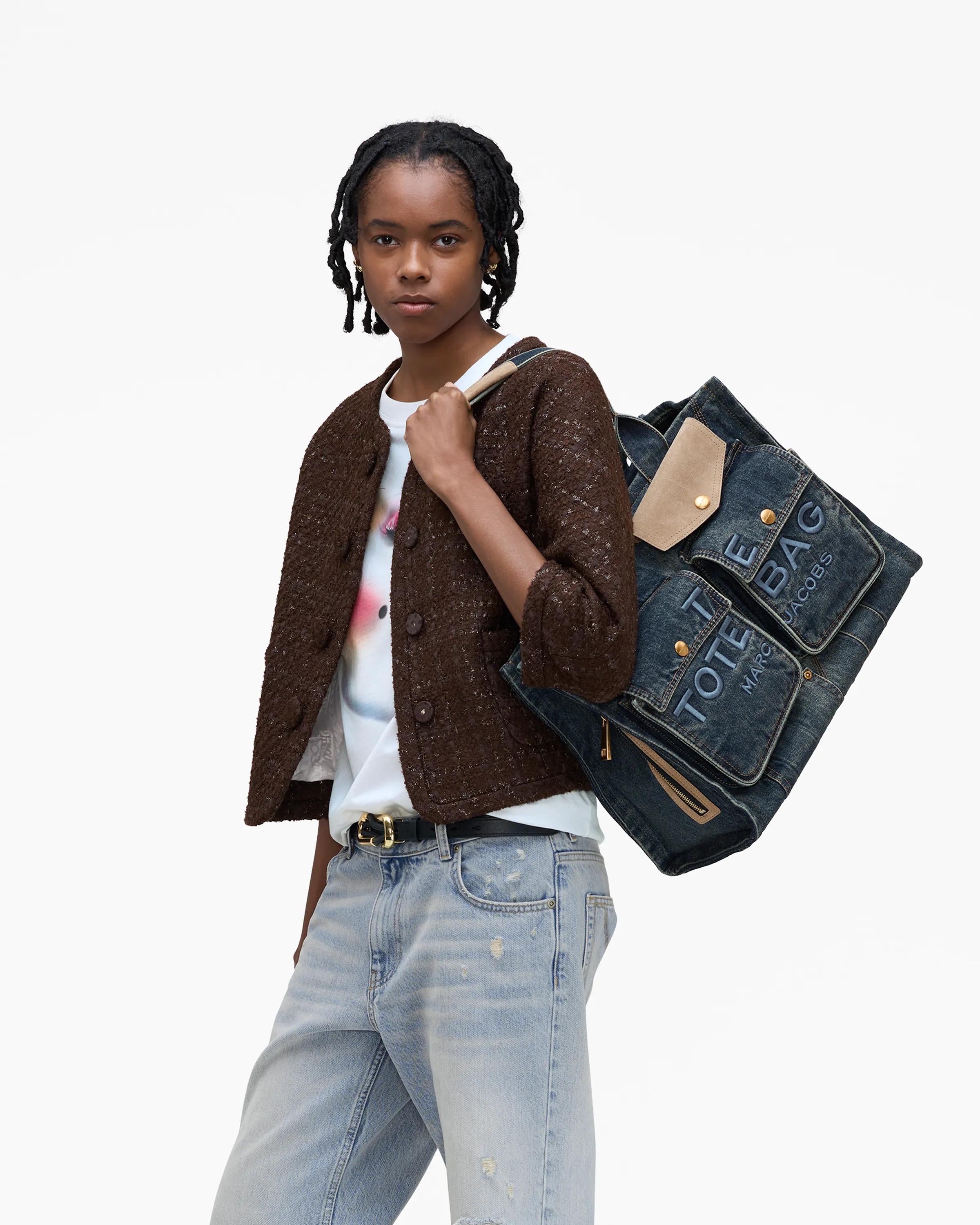 The Denim Suede Large Cargo Tote Bag