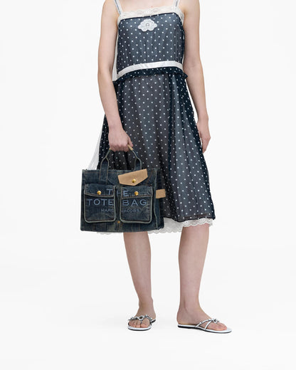 The Denim Suede Medium Cargo Tote Bag