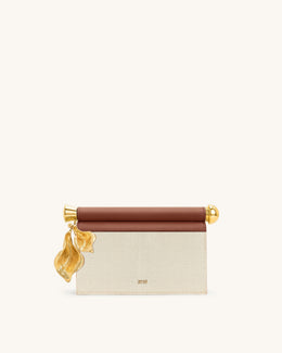 Holly Metal Pendant Embellished Clutch - Brown Canvas