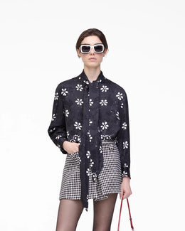 Trompe L'Oeil Eyelet Bow Blouse