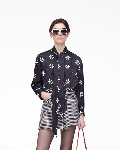 Trompe L'Oeil Eyelet Bow Blouse