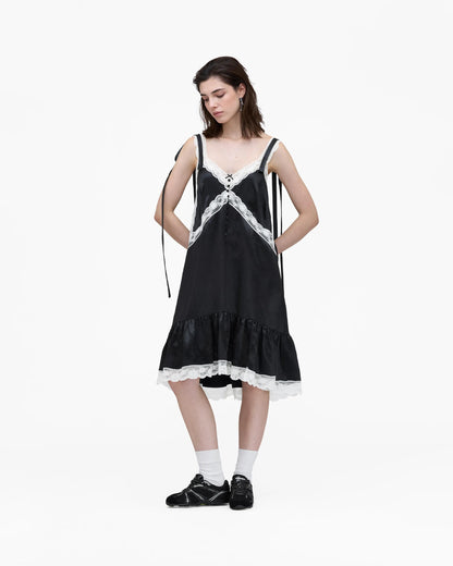 Satin Lace Slip Midi Dress