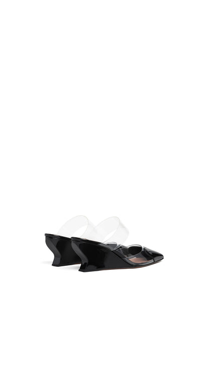 LE COEUR WEDGE MULES IN PATENT LEATHER