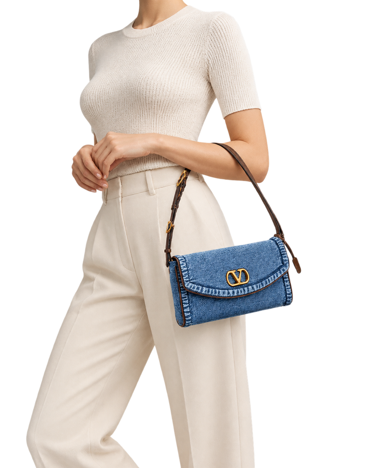 Valentino Garavani Devain Small Denim Shoulder Bag