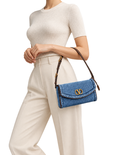 Valentino Garavani Devain Small Denim Shoulder Bag