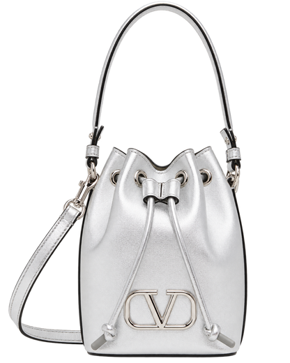 Valentino Garavani Silver Mini VLogo Signature Bucket Bag