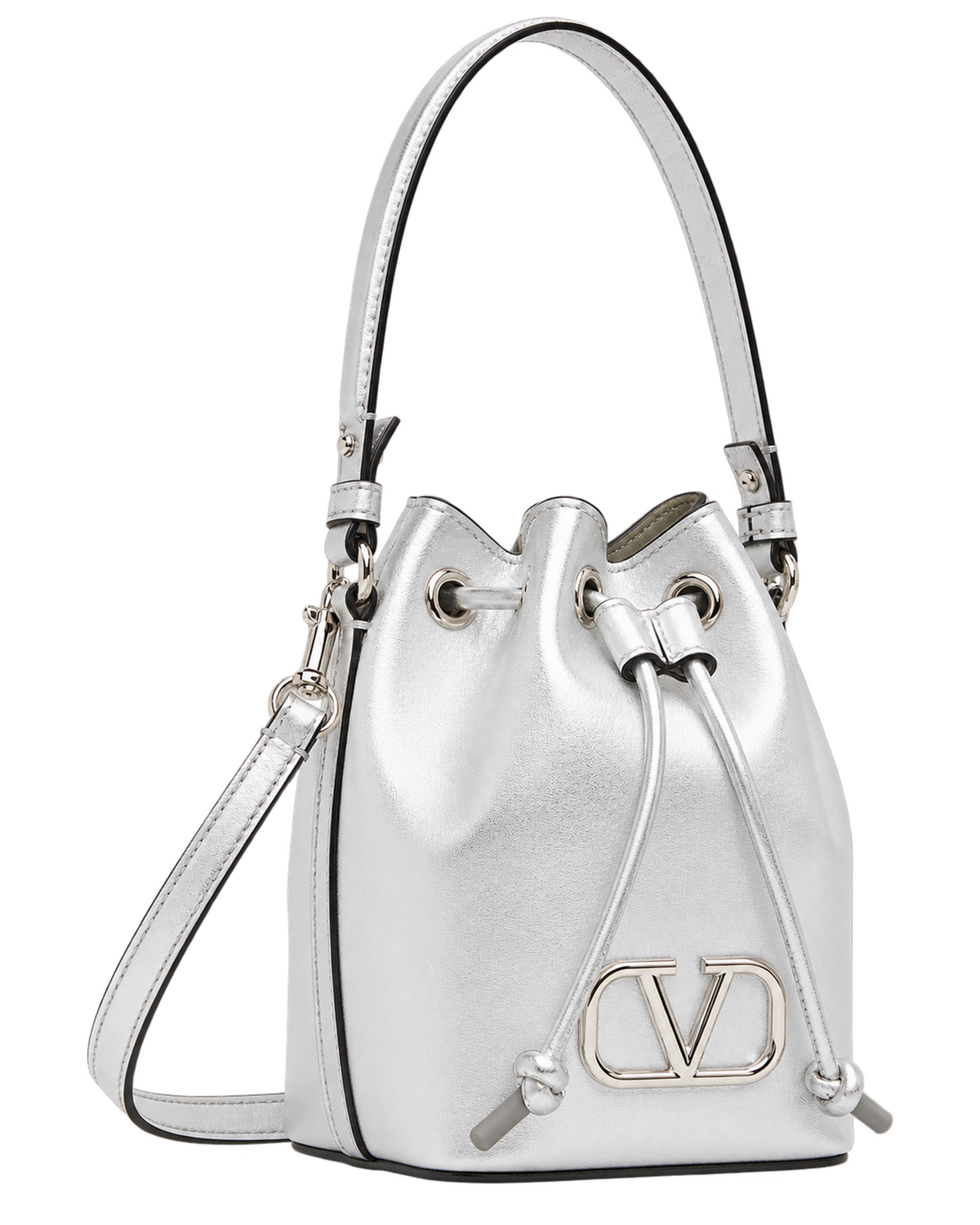 Valentino Garavani Silver Mini VLogo Signature Bucket Bag