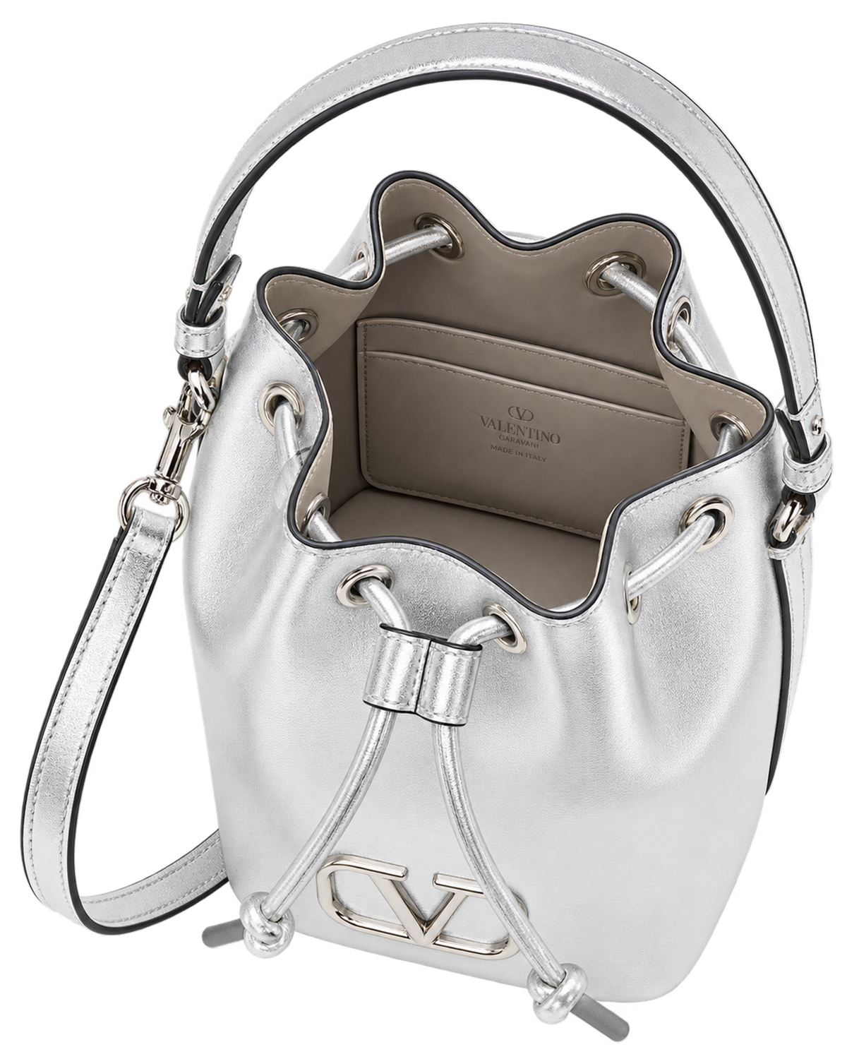 Valentino Garavani Silver Mini VLogo Signature Bucket Bag