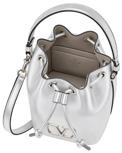Valentino Garavani Silver Mini VLogo Signature Bucket Bag