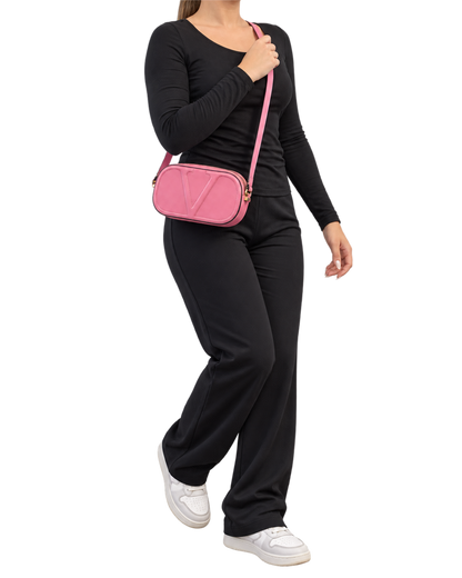Valentino Pink Leather Logo Go Crossbody Bag