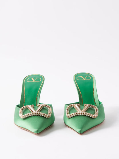 V-Logo Satin Mules
