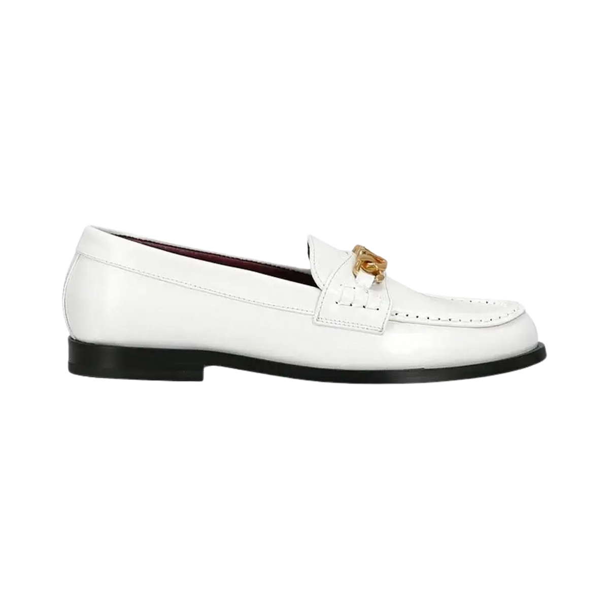 Valentino V-Logo Chain Calfskin Loafers White