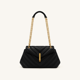 Valerie Quilted Chain Flap Shoulder Bag - Black