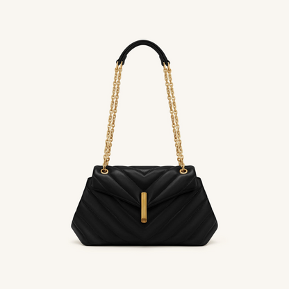 Valerie Quilted Chain Flap Shoulder Bag - Black
