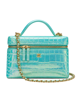 Vanity with Chain Crocodile Embossed Iridescent Calfskin & Gold-Tone Metal Turquoise