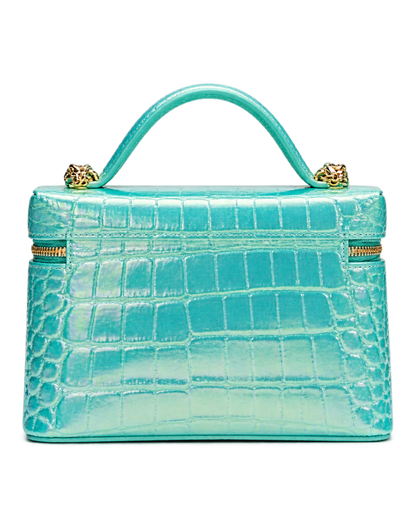 Vanity with Chain Crocodile Embossed Iridescent Calfskin & Gold-Tone Metal Turquoise