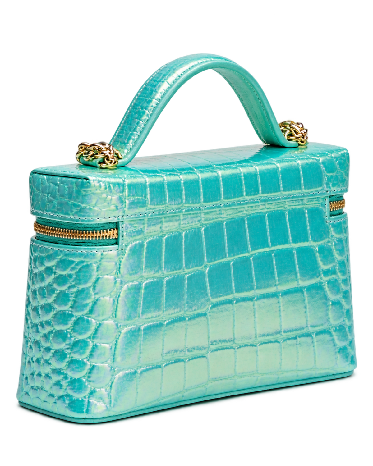 Vanity with Chain Crocodile Embossed Iridescent Calfskin & Gold-Tone Metal Turquoise