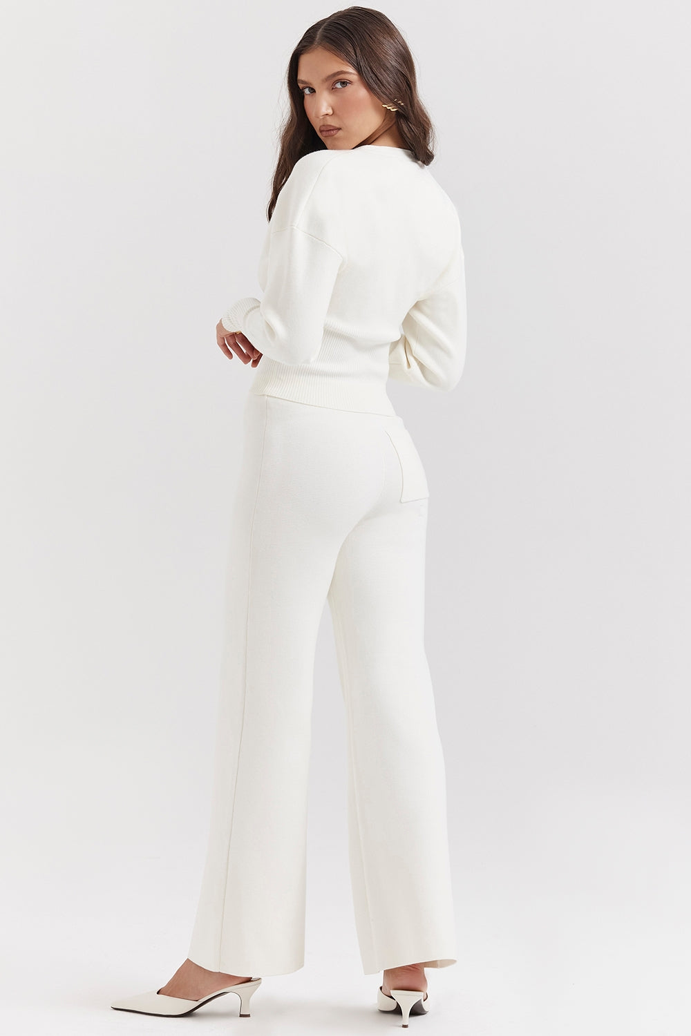 Off white cotton knitted trousers