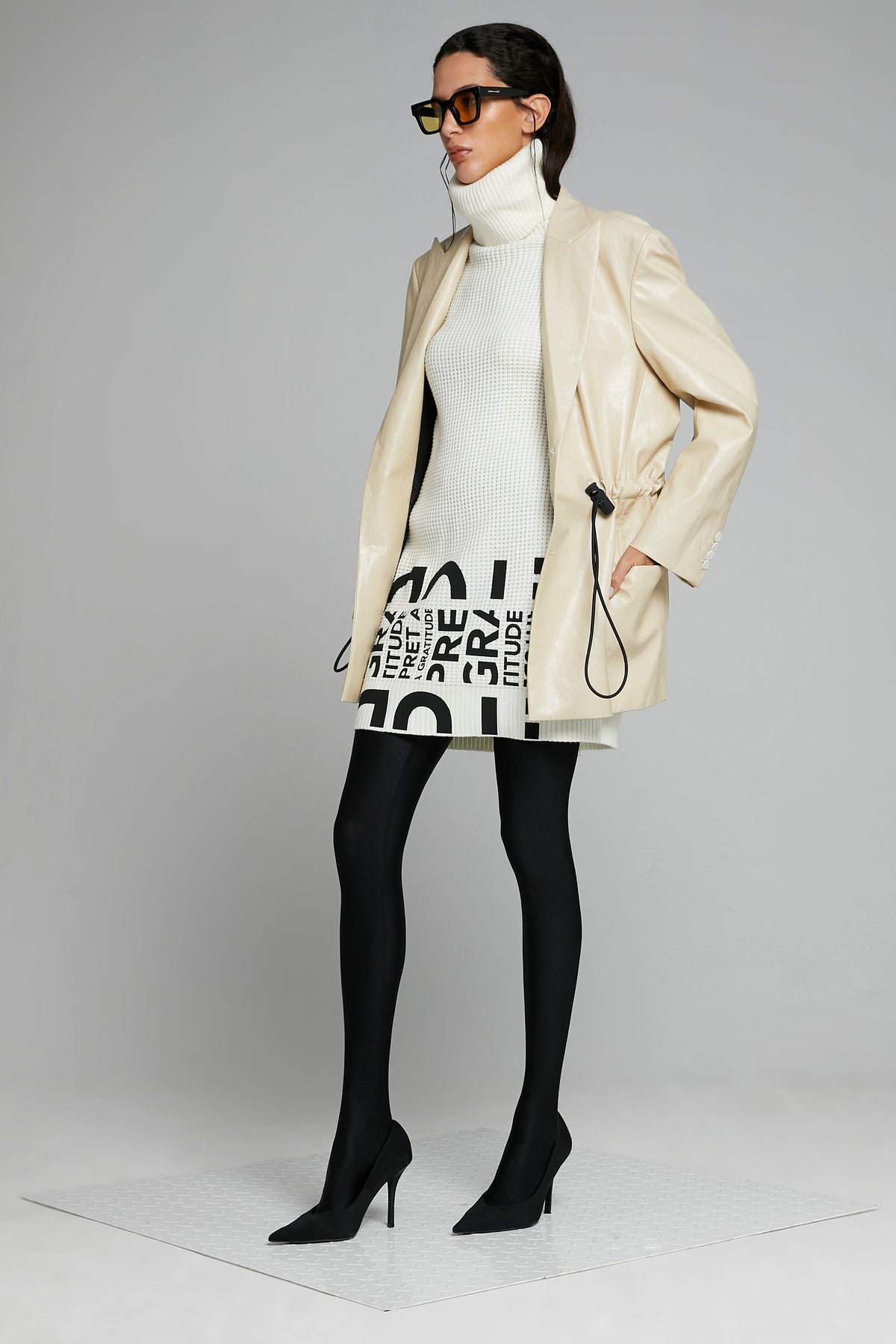 OVERSIZED VEGAN LEATHER BLAZER W/ DRAWSTRING