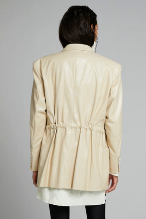 OVERSIZED VEGAN LEATHER BLAZER W/ DRAWSTRING