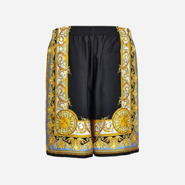 VERSACE Barocco Palm Print Silk Shorts