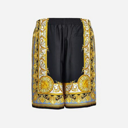 VERSACE Barocco Palm Print Silk Shorts