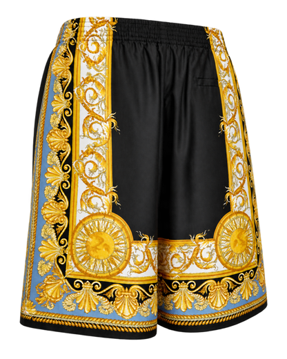 VERSACE Barocco Palm Print Silk Shorts