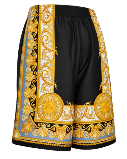 VERSACE Barocco Palm Print Silk Shorts