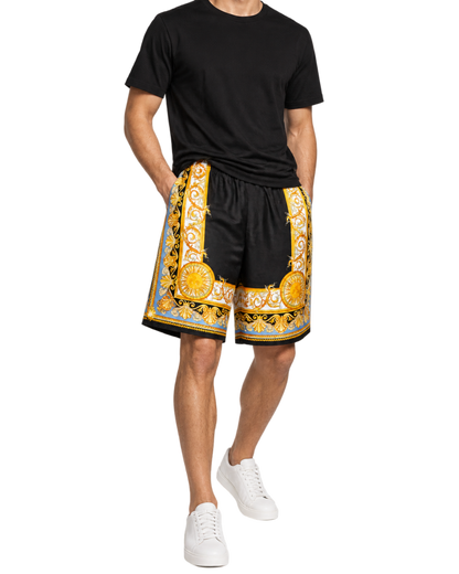 VERSACE Barocco Palm Print Silk Shorts