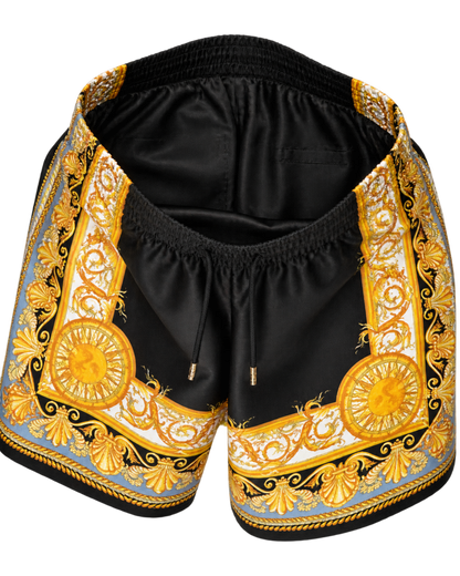 VERSACE Barocco Palm Print Silk Shorts