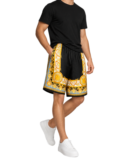 VERSACE Barocco Palm Print Silk Shorts
