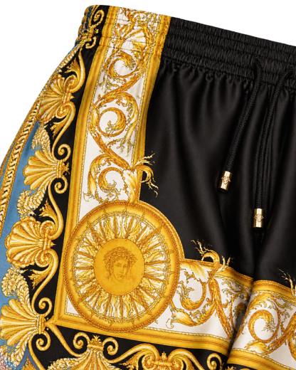 VERSACE Barocco Palm Print Silk Shorts