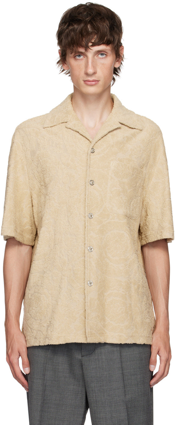 Versace Beige Barocco Jacquard Towel Shirt