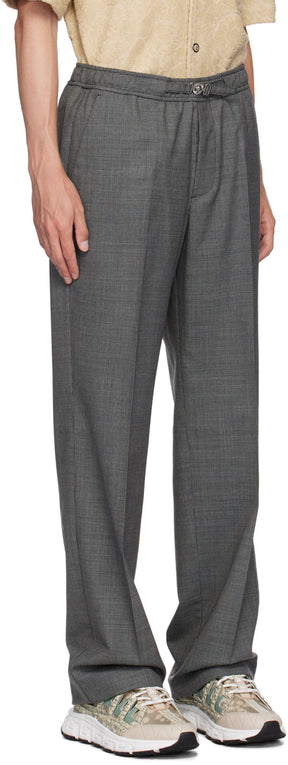Versace Black & Gray Houndstooth Wool Trousers