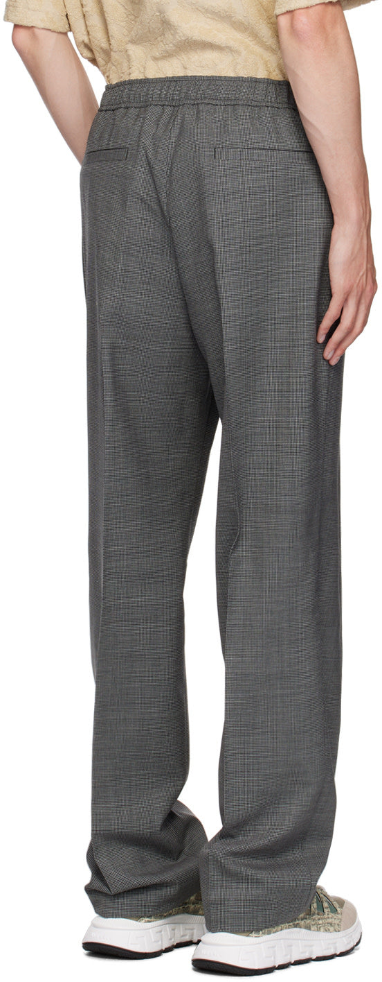 Versace Black & Gray Houndstooth Wool Trousers