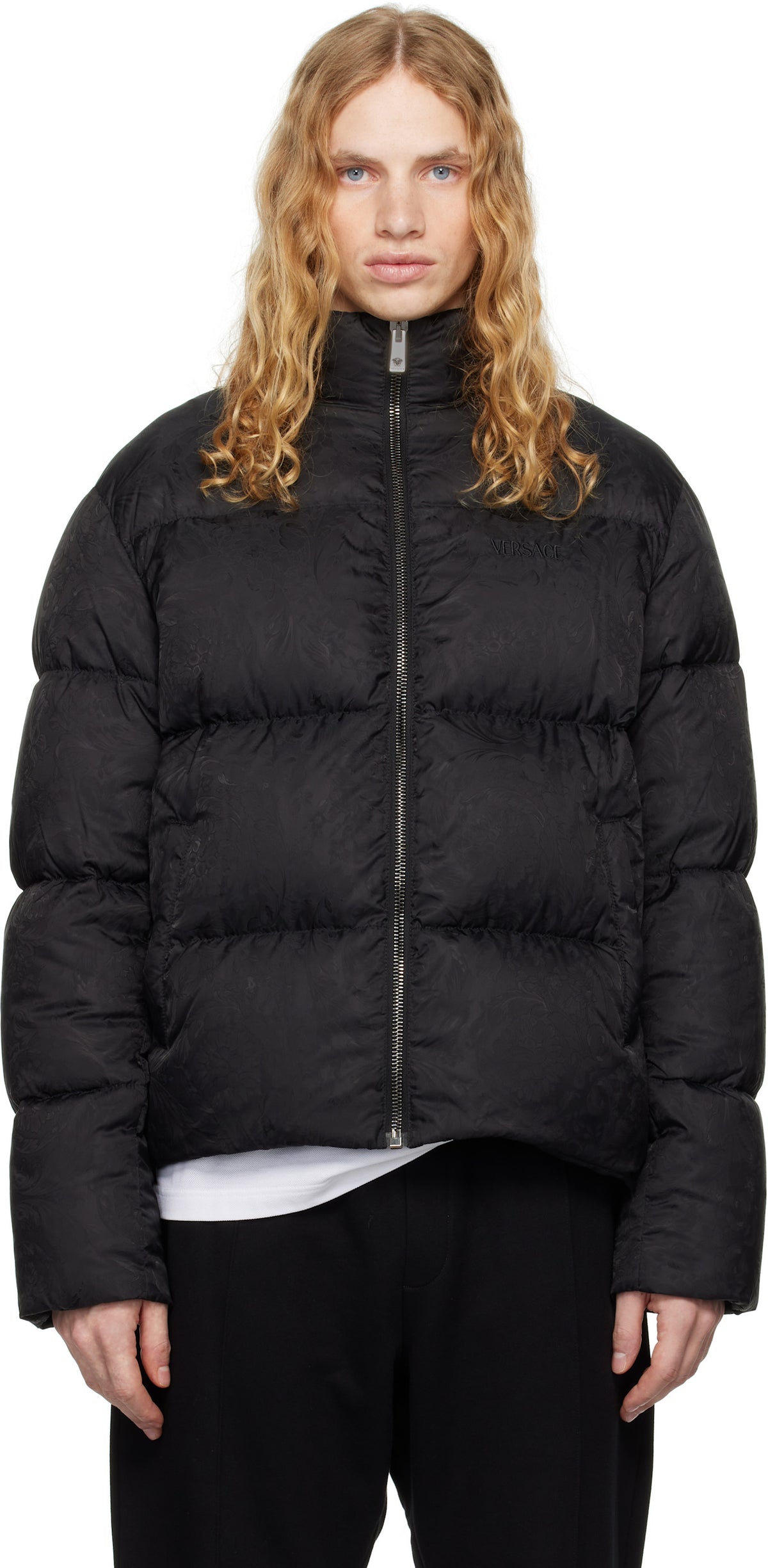 Versace Black Barocco Light Puffer Down Jacket