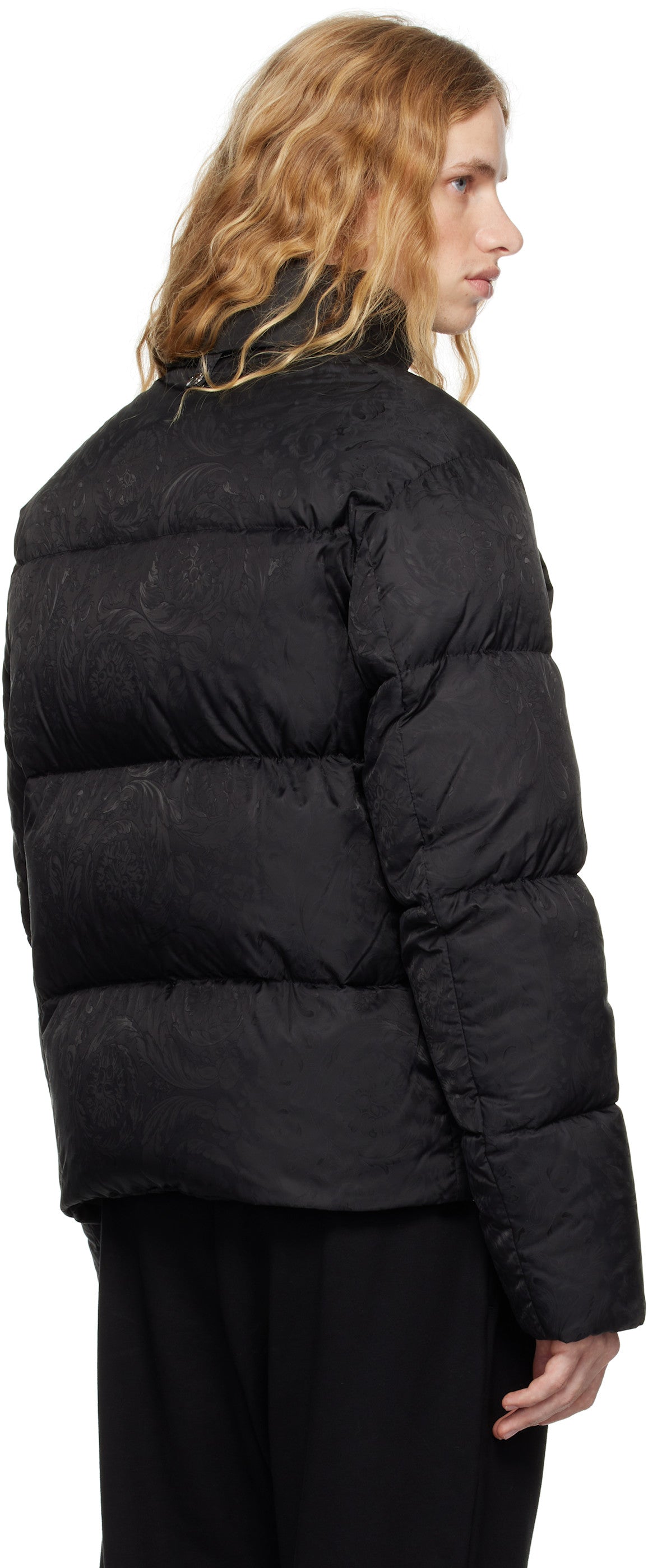 Versace Black Barocco Light Puffer Down Jacket