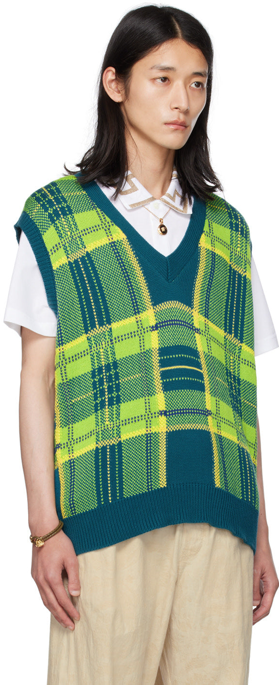 Versace Blue & Green Check Vest